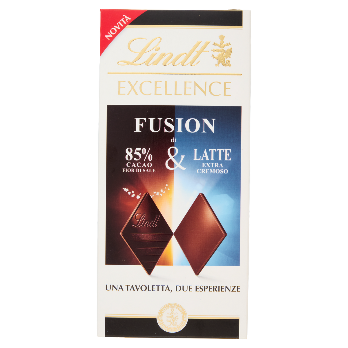 LINDT EXCELLENCE CHOCOLATE BAR FUSION 85% FIOR DI SALE & LATTE 100 GR (20 in a box)
