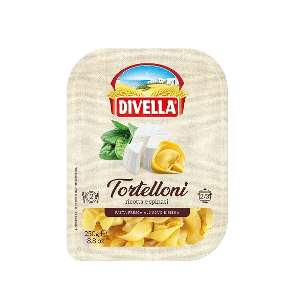 DIVELLA STUFFED PASTA TORTELLONI WITH RICOTTA AND SPINACH 250 GR (8 in a box)
