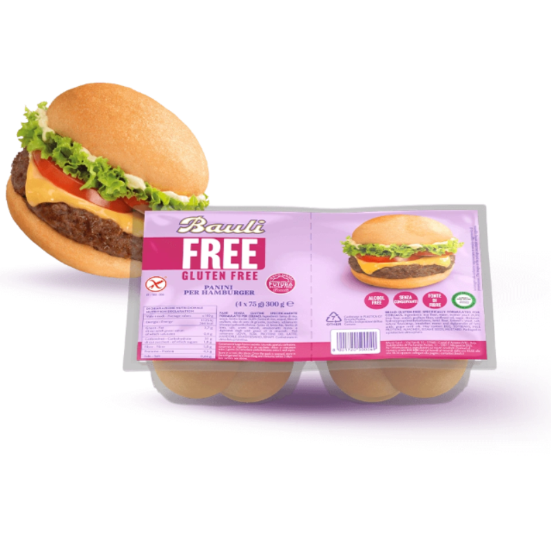 BAULI BREAD PANINI PER HAMBURGER GLUTEN FREE X4 300 GR (6 in a box)