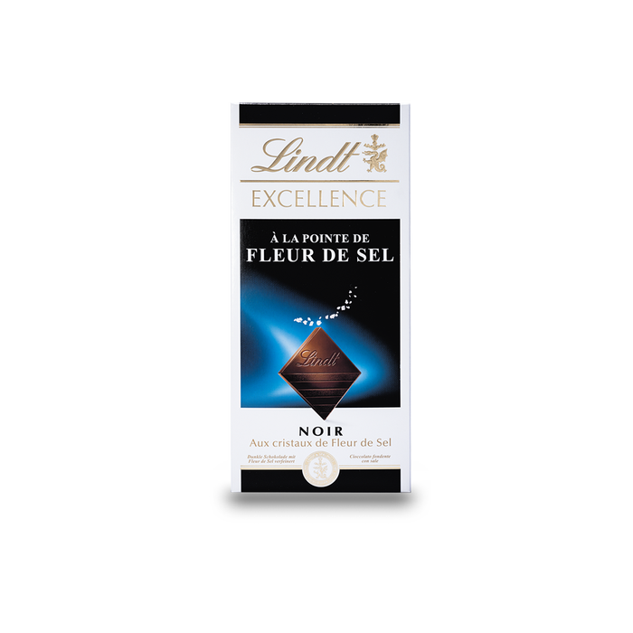 LINDT EXCELLENCE CHOCOLATE BAR DARK FLEUR DE SEL NOIR 100 GR (20 in a box)
