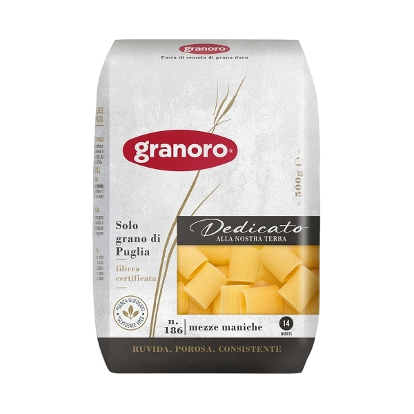 GRANORO PASTA DI SEMOLA MEZZE MANICHE N.186 500 GR (20 in a box)