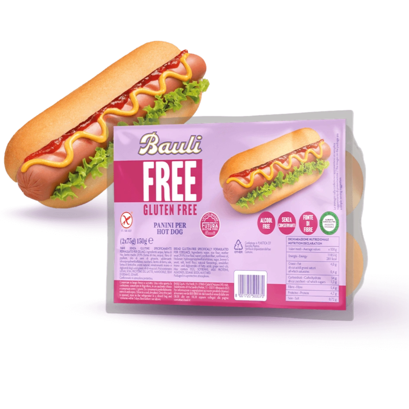 BAULI BREAD PANINI PER HOT DOG GLUTEN FREE X2 150 GR (9 in a box)
