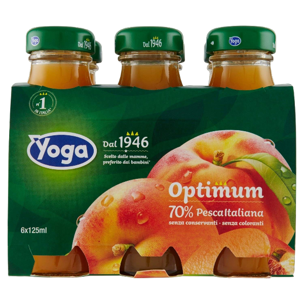 YOGA OPTIMUM FRUIT JUICE PEACH GLASS 125 ML X6 (8 IN A BOX)