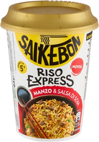 SAIKEBON RISO EXPRESS INSTANT RICE MEAT BEEF & SOY SAUCE CUP 84 GR (8 in a box)