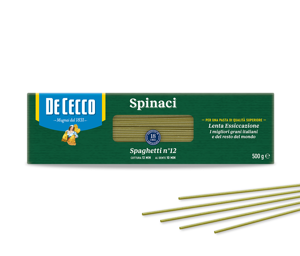 DE CECCO PASTA DI SEMOLA WITH SPINACH SPAGHETTI N.12 500 GR (20 in a box)