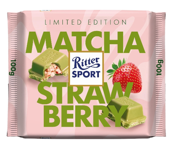 RITTER SPORT CHOCOLATE BAR WHITE MATCHA STRAWBERRY 100 GR (12 in a box) LIMITED EDITION