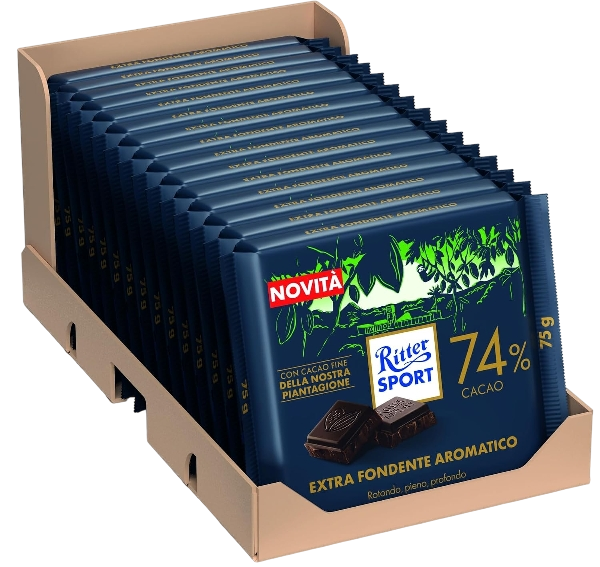 RITTER SPORT CHOCOLATE BAR EXTRA DARK AROMATICO 74% 75 GR (15 in a box)