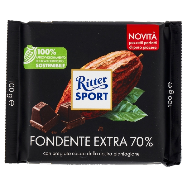 RITTER SPORT CHOCOLATE BAR DARK EXTRA 70% 100 GR (9 in a box)