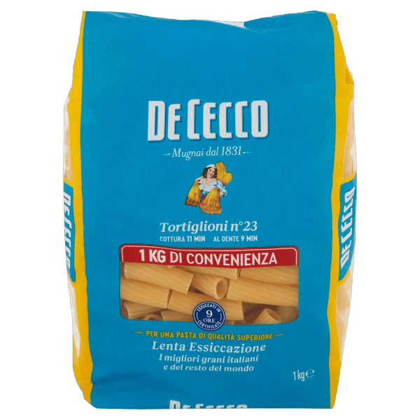 DE CECCO PASTA DI SEMOLA TORTIGLIONI N.23 1 KG (12 in a box)