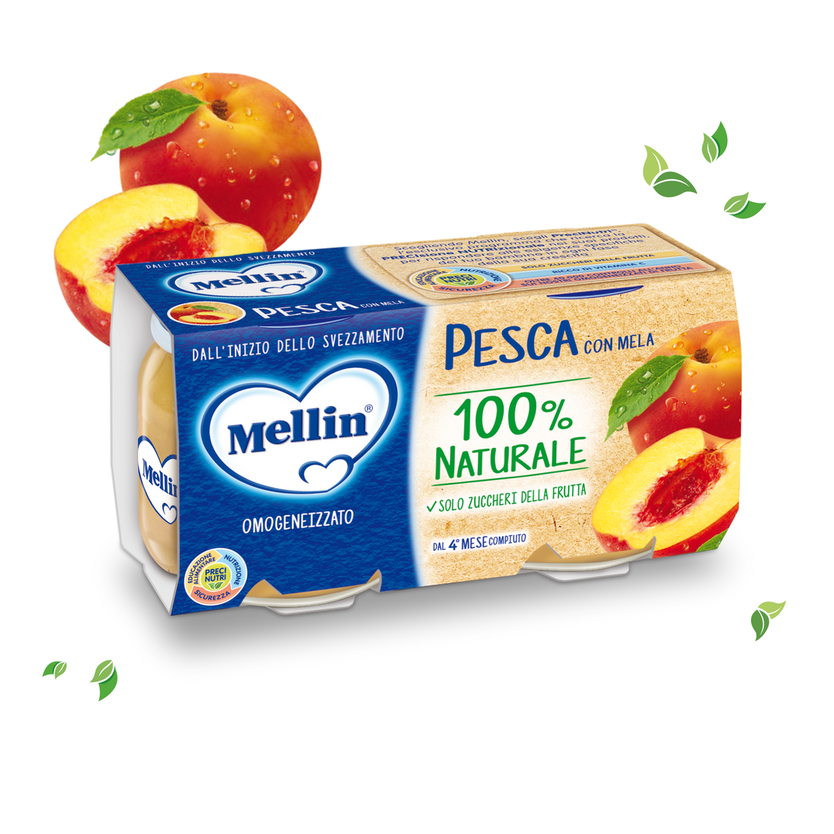 MELLIN HOMOGENIZED FRUIT PEACH AND APPLE 100 GR X2 (12 in a box)