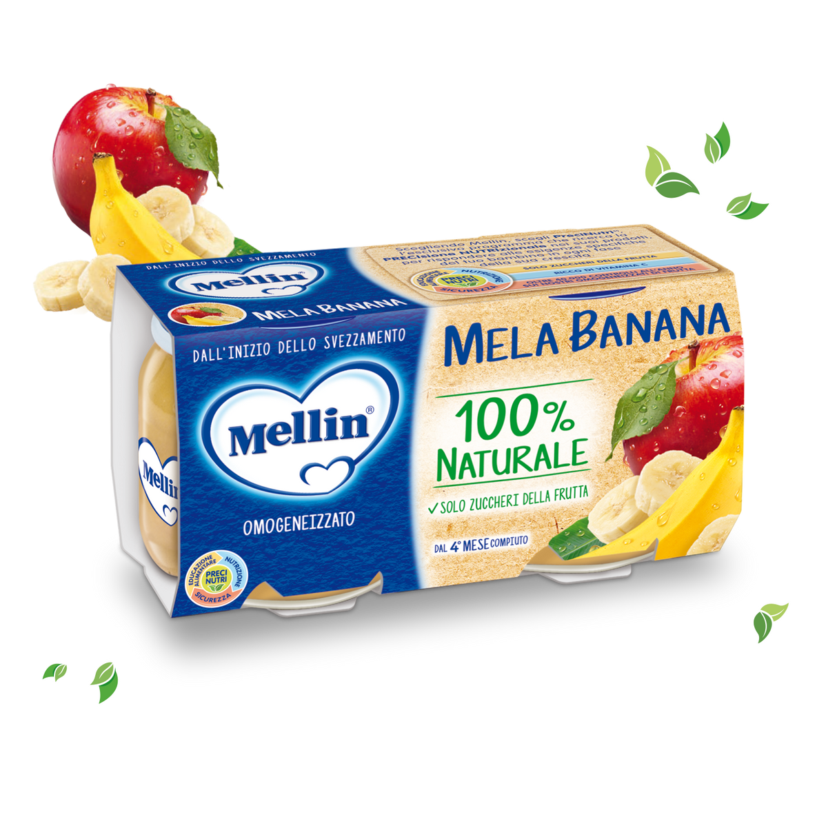 MELLIN HOMOGENIZED FRUIT APPLE BANANA 100 GR X2 (12 in a box)