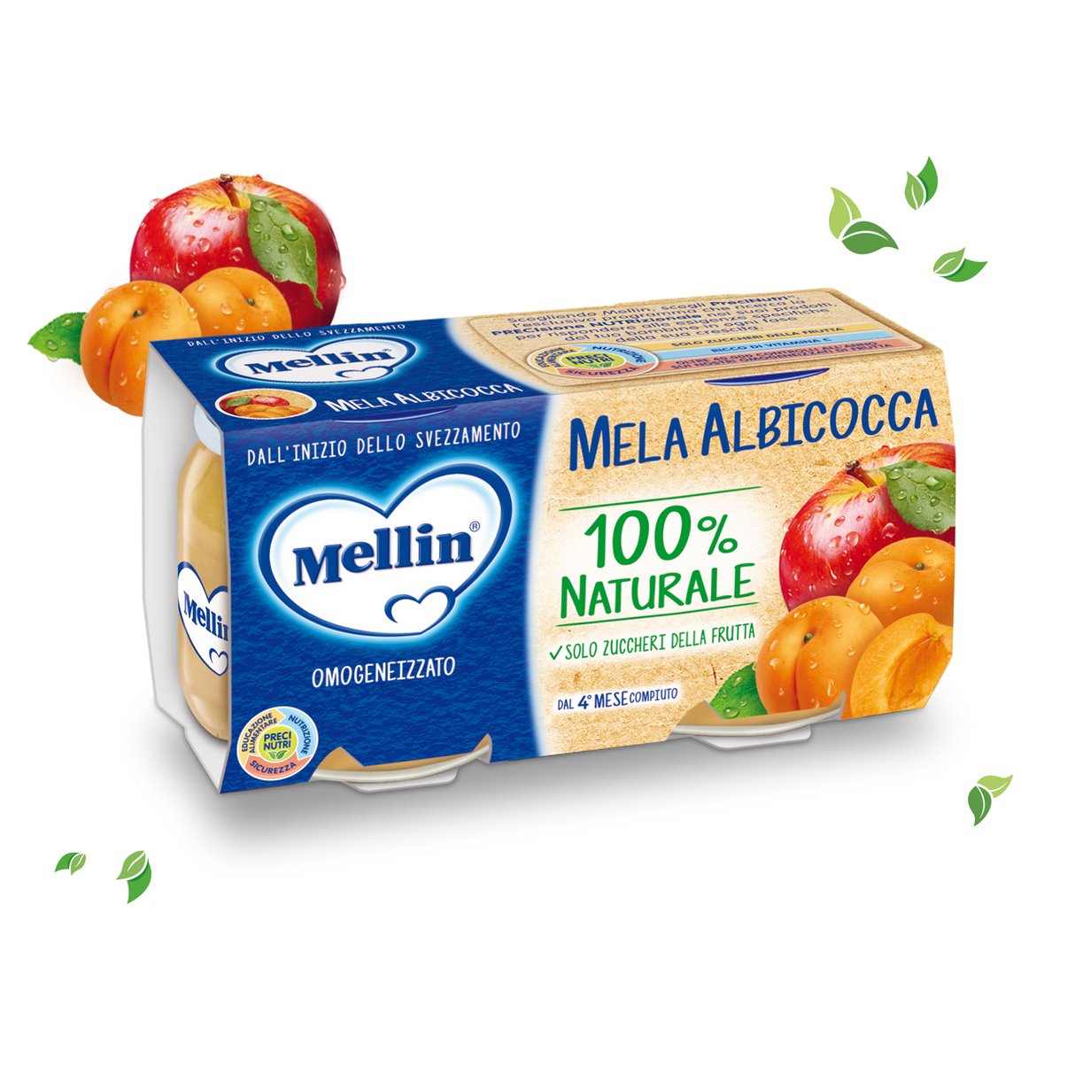 MELLIN HOMOGENIZED FRUIT APPLE APRICOT 100 GR X2 (12 in a box)