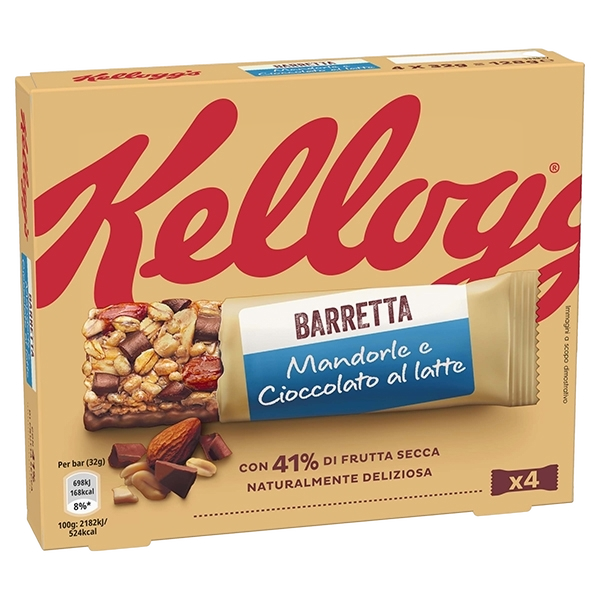 KELLOGG'S SNACK BARS ALMONDS AND MILK CHOCOLATE X4 128 GR (10 in a box)
