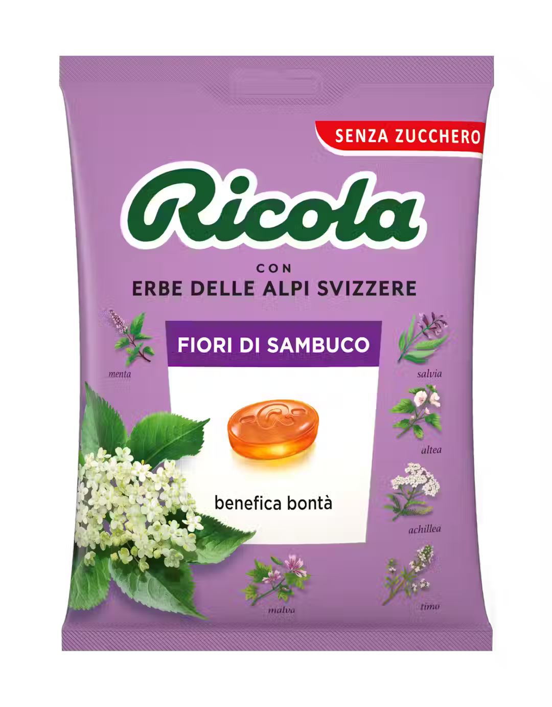 RICOLA CANDY SUGAR FREE SAMBUCO FLOWERS BAG 70 GR (12 in a box)