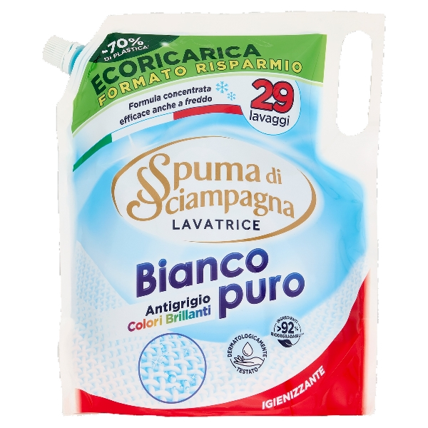 SPUMA DI SCIAMPAGNA LAUNDRY DETERGENT WHITE PURE ECORICARICA 29 WASHES 1.30 LT (8 in a box)