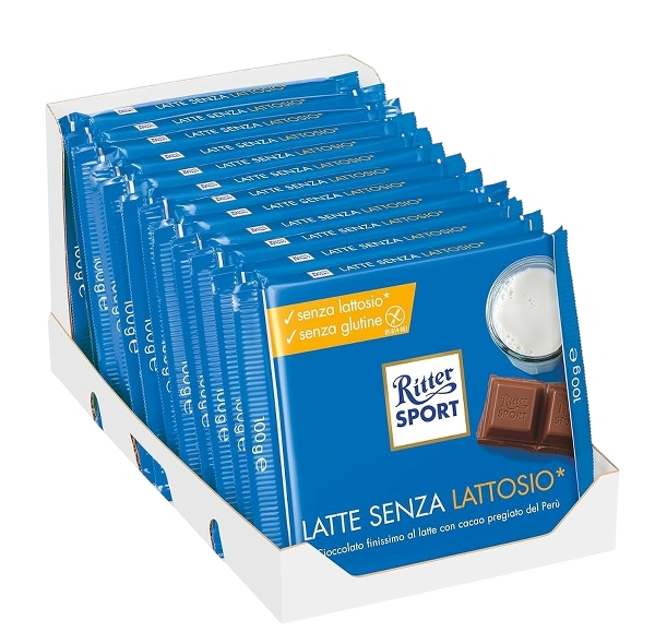 RITTER SPORT CHOCOLATE BAR LACTOSE FREE MILK CHOCOLATE 100 GR (12 in a box)