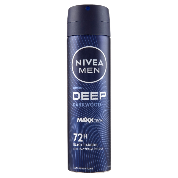 NIVEA MEN DEO DEEP DARKWOOD BLACK CARBON 72H SPRAY 150 ML (6 in a box)