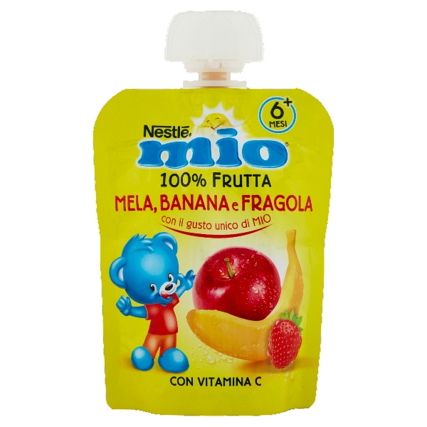 NESTLE' MIO FRUIT JUICE POUCH APPLE, BANANA AND STRAWBERRY 90 GR (16 in a box)
