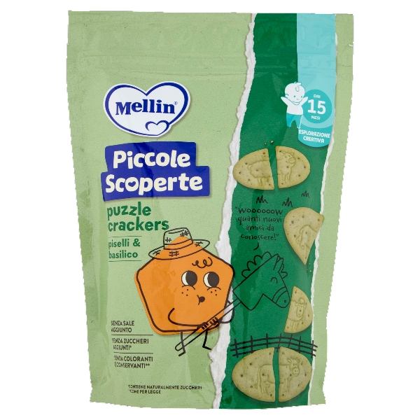 MELLIN CRACKERS SNACK PICCOLE SCOPERTE BASIL & PEAS 100 GR (6 in a box)