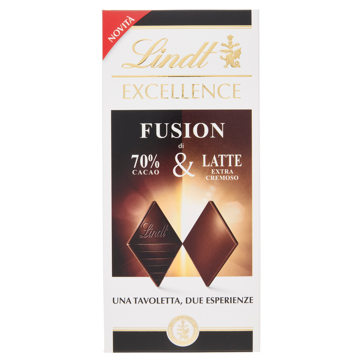 LINDT EXCELLENCE CHOCOLATE BAR FUSION 70% COCOA & LATTE EXTRA CREMOSO 100 GR (20 in a box)
