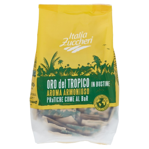 ITALIA ZUCCHERI SUGAR CANE BROWN ORO DEL TROPICO SACHETS X100 500 GR (20 IN A BOX)