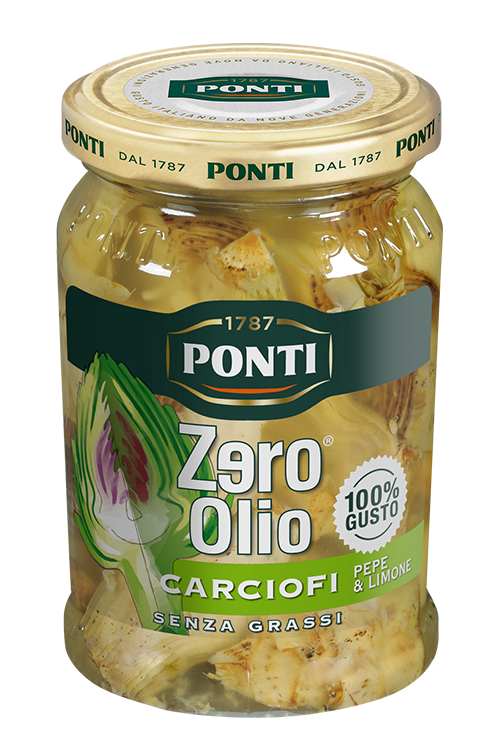 PONTI ZERO OLIO ARTICHOKES CARCIOFI PEPE & LIMONE IN BRINE 300 GR (12 in a box)
