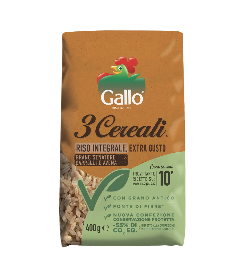 GALLO RICE WHOLEMEAL 3 CEREALI WITH SENATORE CAPPELLI WHEAT 400 GR (14 in a box)