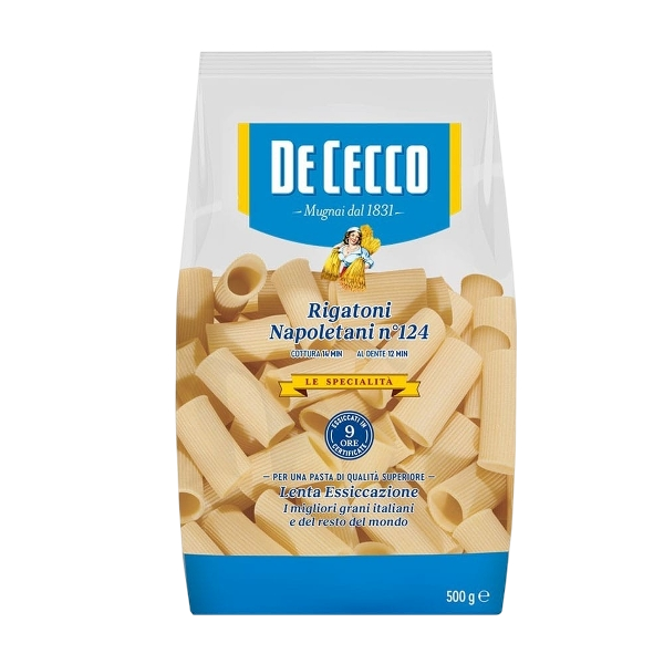 DE CECCO PASTA DI SEMOLA FORMATI SPECIALI RIGATONI NAPOLETANI N.124 500 GR (12 in a box)