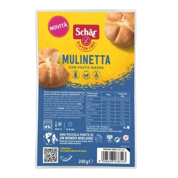 SCHAR BREAD MULINETTA GLUTEN FREE 240 GR (4 in a box)