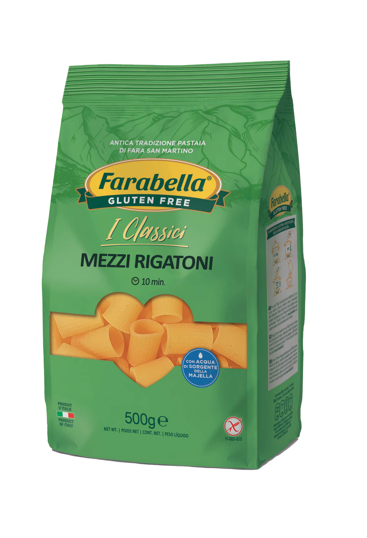 FARABELLA PASTA GLUTEN FREE MEZZI RIGATONI 500 GR (12 IN A BOX)