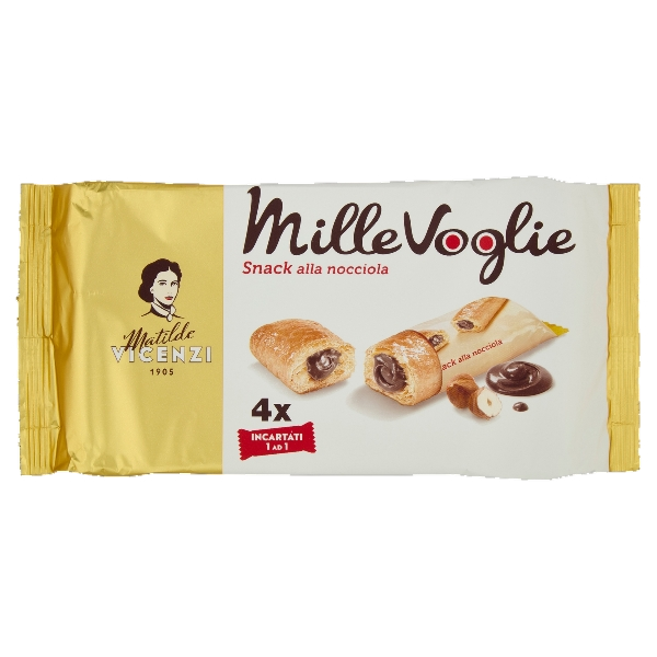 VICENZI MILLEVOGLIE SNACK CREAM HAZELNUT X4 100 GR (16 IN A BOX)