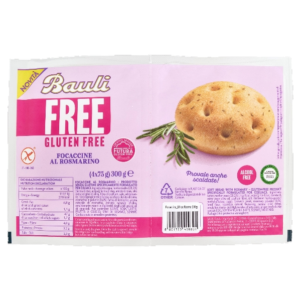 BAULI BREAD FOCACCINE WITH ROSEMARY GLUTEN FREE X4 300 GR (6 in a box)