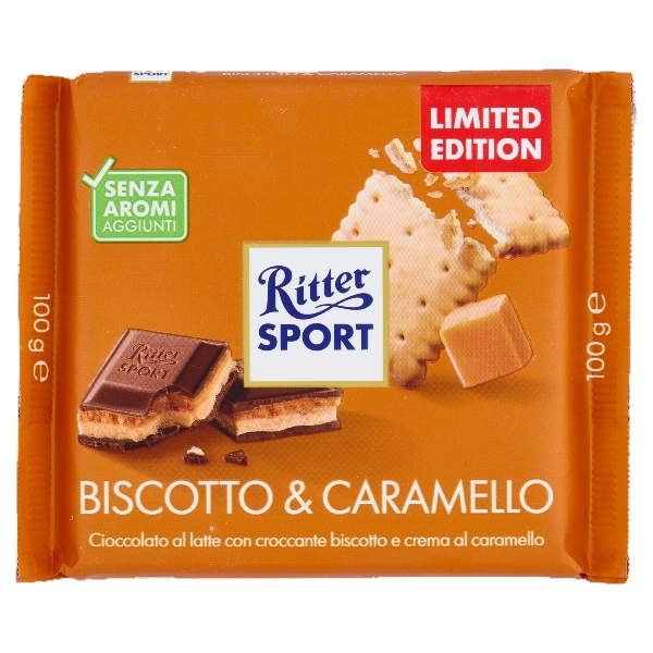 RITTER SPORT CHOCOLATE BAR MILK BISCUITS AND CARAMEL 100 GR (11 in a box) LIMITED EDITION