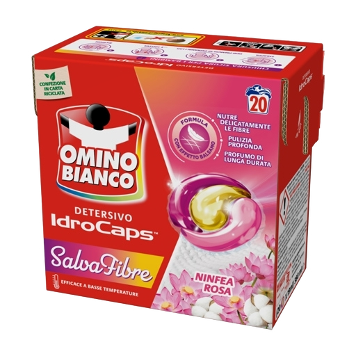 OMINO BIANCO LAUNDRY DETERGENT PODS IDROCAPS SALVAFIBRE 20 WASHES (8 in a box)