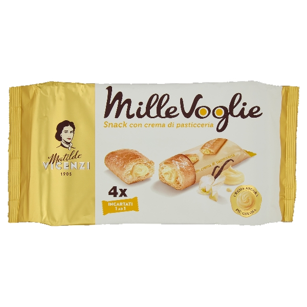 VICENZI MILLEVOGLIE SNACK CREAM PASTICCERA X4 100 GR (16 IN A BOX)