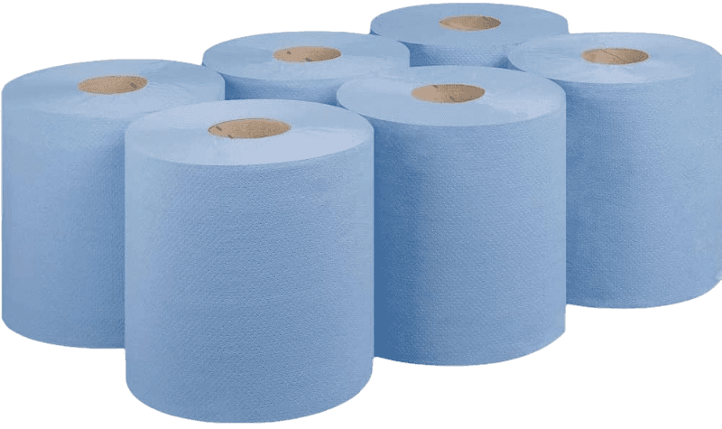 DISPOSABLE BLUE CENTREFEED ROLLS (6 in a box)