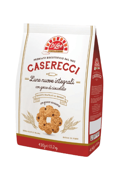 DI LEO CASERECCI BISCOTTI WHOLEMEAL LUNE NUOVE DROPS OF CHOCOLATE 430 GR (8 in a box)