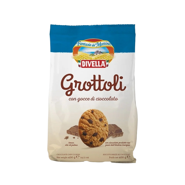 DIVELLA BISCOTTI GROTTOLI WITH DROPS OF CHOCOLATE 400 GR (18 IN A BOX)