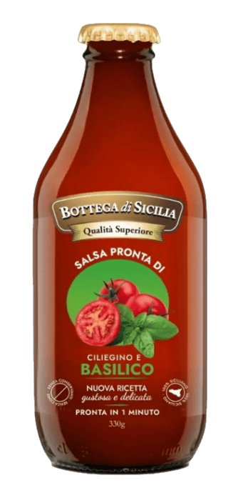 BOTTEGA DI SICILIA SALSA CILIEGINO TOMATOES AND BASIL 330 GR (12 in a box)