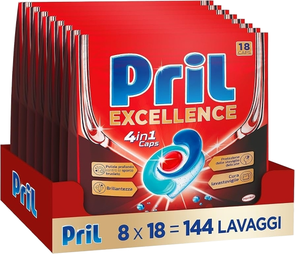 PRILL DISHWASHER CAPS EXCELLENCE 4 IN 1 X18 (8 in a box)