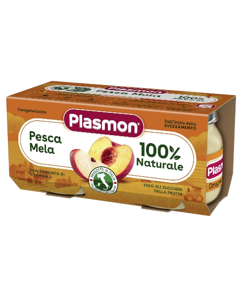 PLASMON HOMOGENIZED FRUIT PEACH AND APPLE 80 GR X2 (12 in a box)