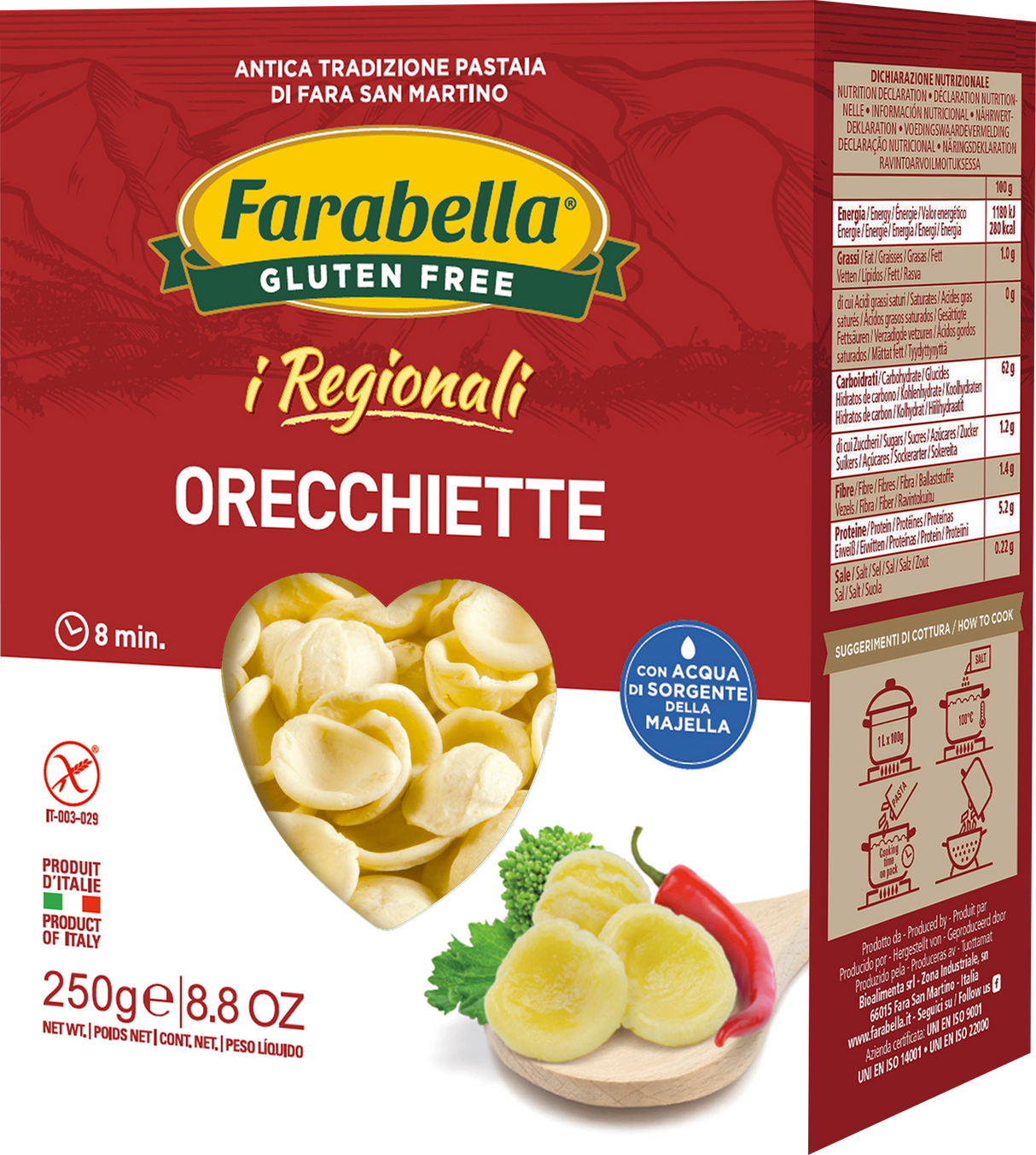 FARABELLA PASTA GLUTEN FREE ORECCHIETTE 250 GR (12 IN A BOX)