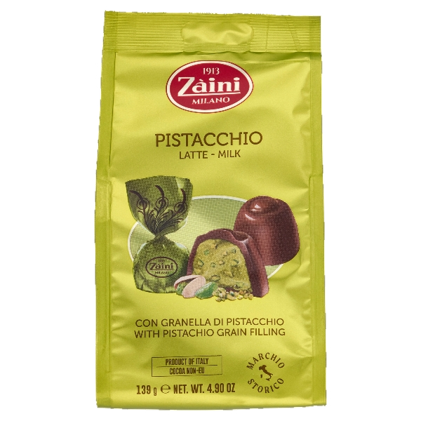 ZAINI PRALINES MILK CHOCOLATE PISTACHIO 139 GR (12 in a box)