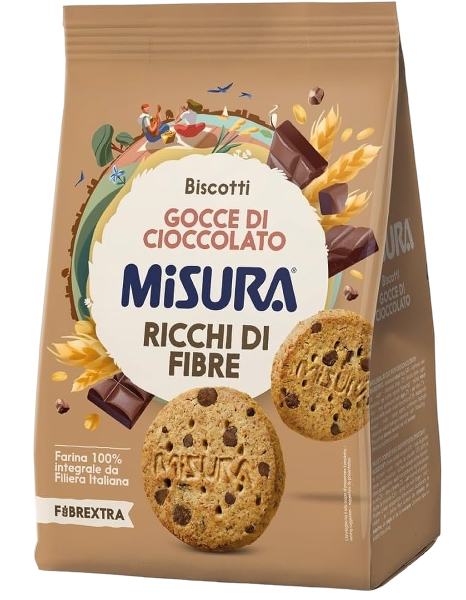 MISURA FIBRE EXTRA BISCOTTI WHOLEMEAL CHOCOLATE CHIPS 290 GR (10 in a box)
