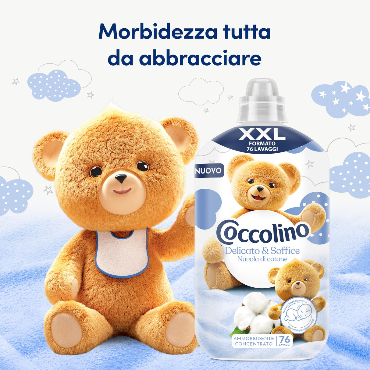 COCCOLINO SOFTENER CONCENTRATED DELICATO & SOFFICE 87 WASHES 952 ML (6 in a box)