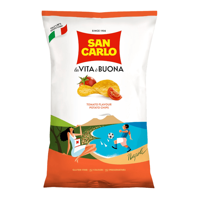 SAN CARLO CRISPS PIU' GUSTO TOMATOES 150 GR (16 in a box)