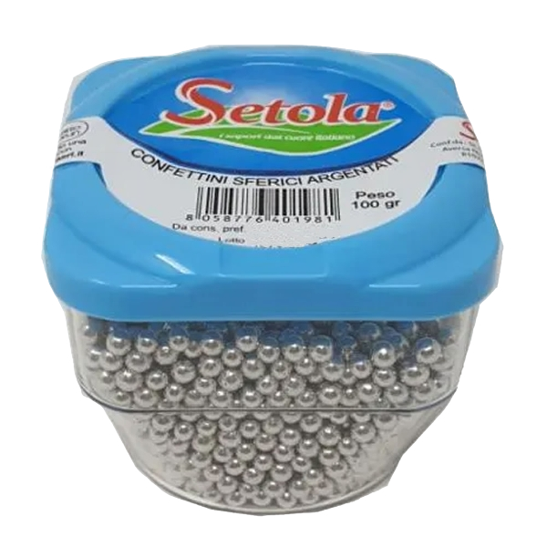 SETOLA CONFETTINI SFERICI ARGENTATI 100 GR (12 in a box)