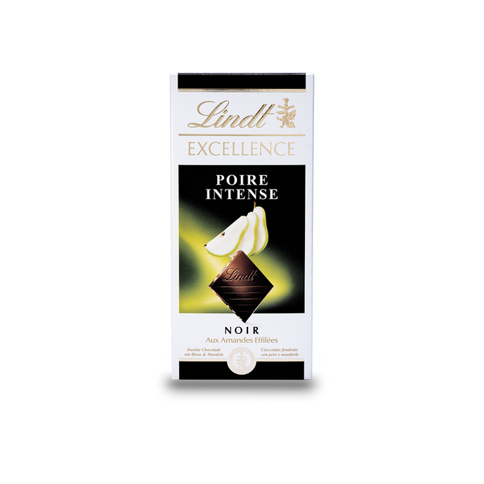 LINDT EXCELLENCE CHOCOLATE BAR DARK POIRE INTENSE NOIR 100 GR (20 in a box)