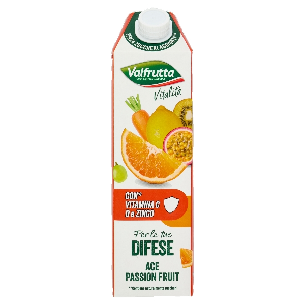 VALFRUTTA FRUIT JUICE ZERO DIFESE ACE PASSON FRUIT BRICK 1 LT (6 in a box)