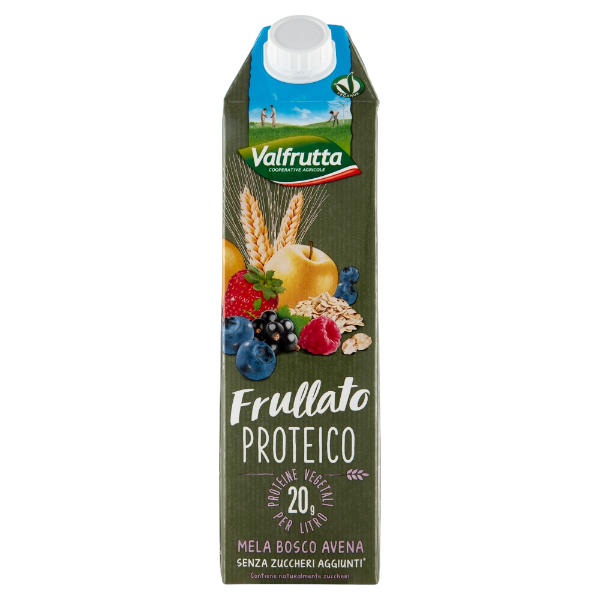 VALFRUTTA FRULLATO PROTEICO FRUIT JUICE FRUIT APPLE, BERRIES AND OATS BRICK 1 LT (6 in a box)